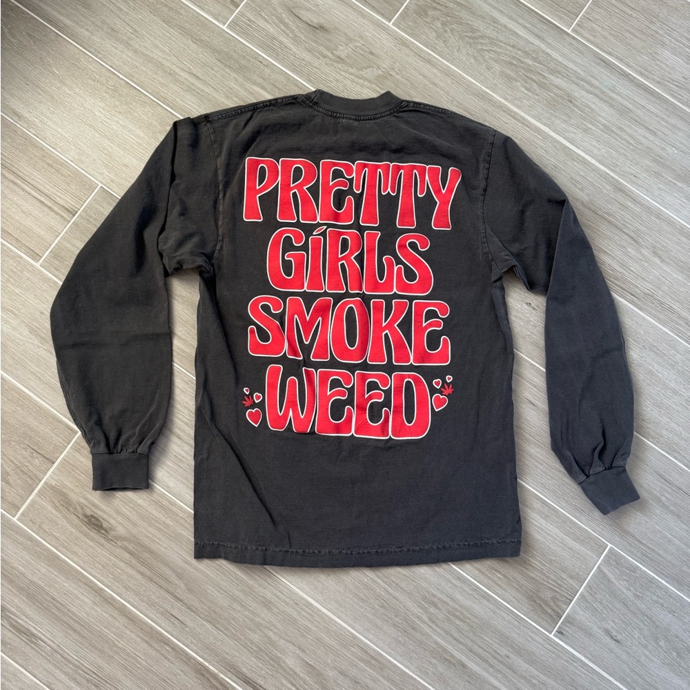 Gray Long Sleeve Shirt with Red Graphic Text